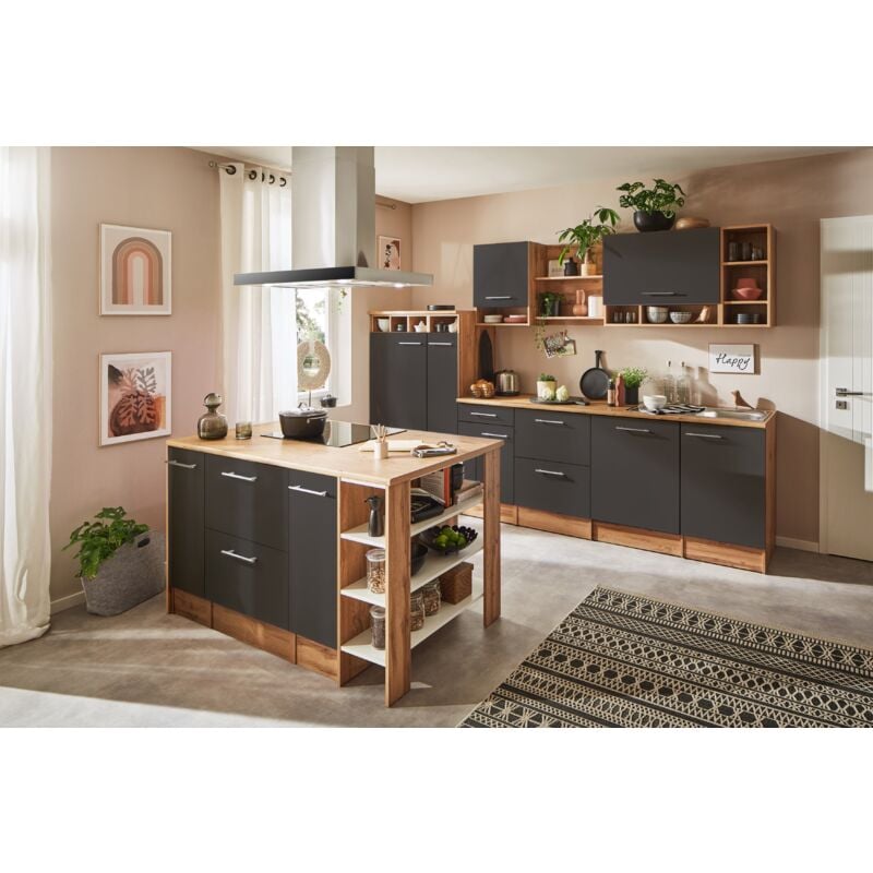 Küche Küchenzeile Inselküche Einbauküche Eiche Grau Hilde 310 cm Respekta