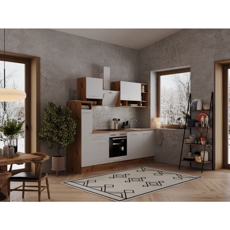 Küche Küchenzeile Leerblock Einbauküche Eiche Weiß Hilde 250 cm Respekta