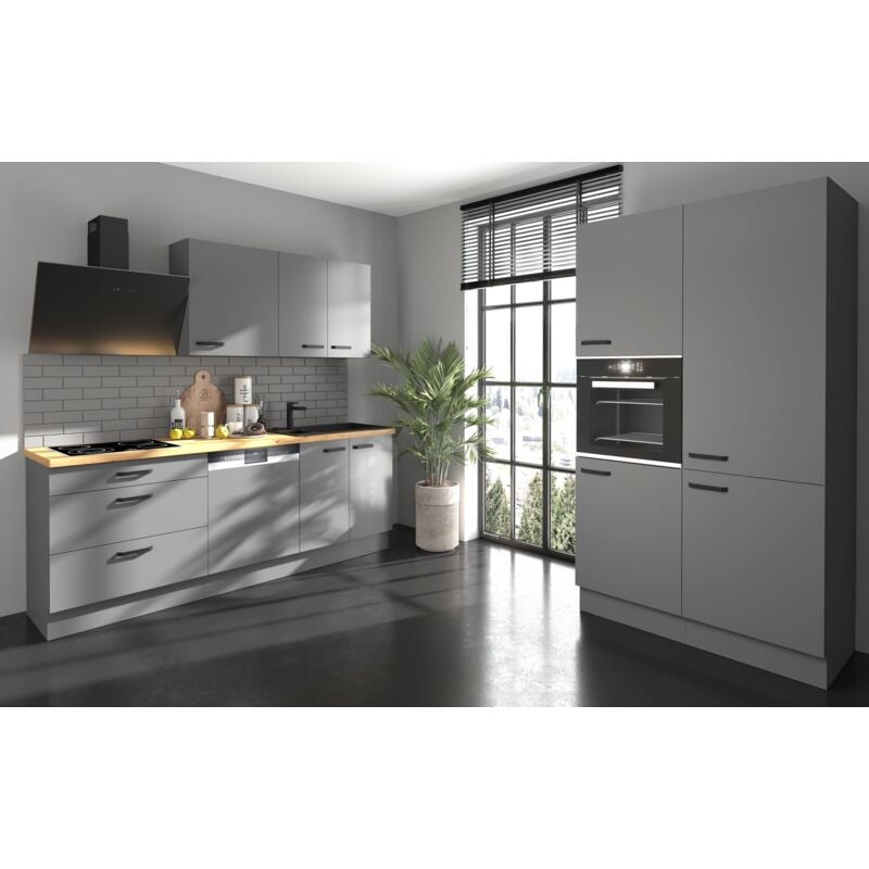 Küchen Preisbombe - Küche nessa 220 + 120 cm Anthrazit Grau Küchenzeile Küchenblock Einbauküche