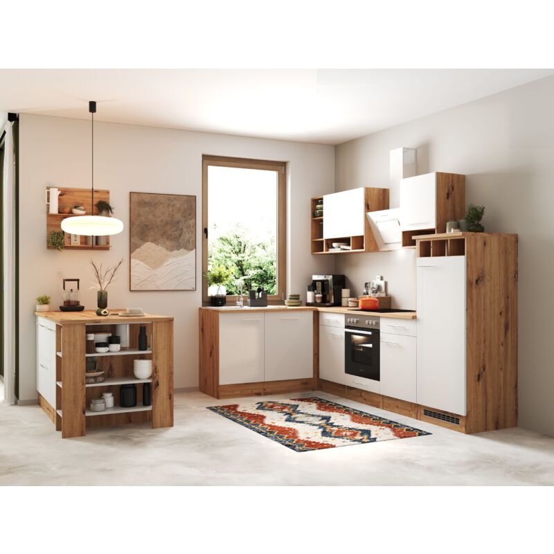 Küche Winkelküche Inselküche Einbauküche Eiche Weiß Hilde 280 cm Respekta