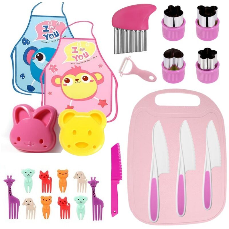 Küchenmesser für Kinder, 25-teiliges Kinder-Sicherheitsmesser, Plastikmesser, Sicherheitsholzmesser, Messersets zum Schneiden und Kochen von Obst
