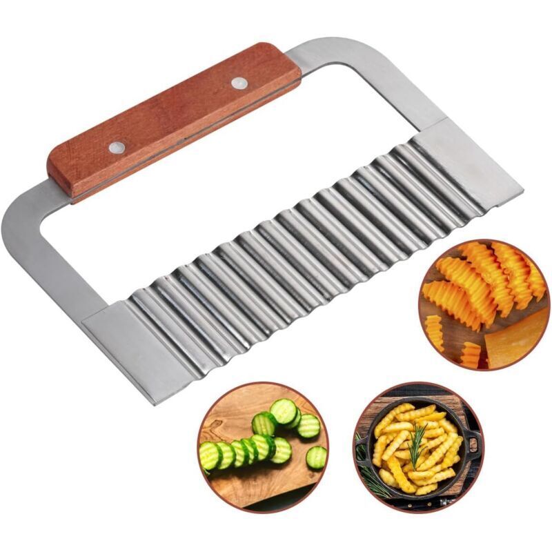Küchenmesser für Pommes frites, Edelstahl mit Holzgriff, Pommes-frites-Maschine, Kartoffel- und Gemüsepommes-Maschine, 18 x 11,5 cm