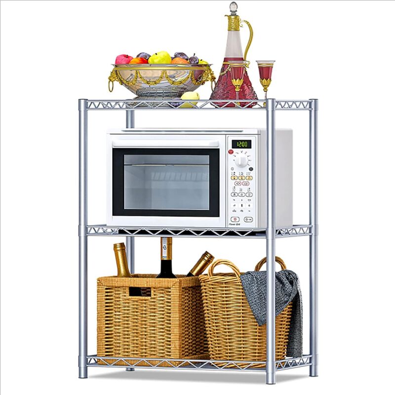 Küchenregal, für Mikrowellen, Gewürze, 2 Regale, für Küchen, Arbeitsflächen, Metall, verstellbar mit 4 Haken, 35 x 56 x 80 cm