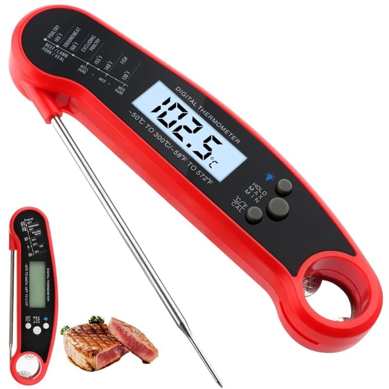 Küchenthermometer, Küchentemperaturfühler-Kochthermometer, LCD-Hintergrundbeleuchtung und Kalibrierung für Steak-Kochgrill
