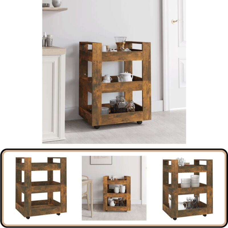 Küchenwagen Räuchereiche 60x45x80 cm Holzwerkstoff - Küchenwagen - Kücheninsel - Holzwerkstoff - Küchengeräte - Möbel