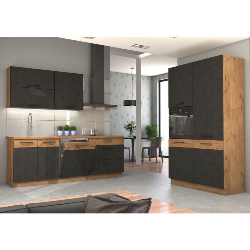 Küchen Preisbombe - Küche vigo Matera Grau Lancelot 220 + 120 cm Küchenzeile Küchenblock Einbauküche