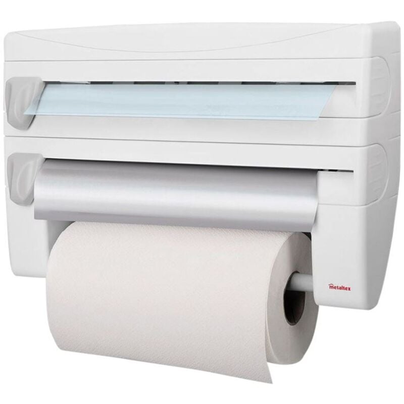 3-in-1 Folienhalter Küchenrollenhalter Folienabroller Wandrollenhalter Folienschneider Frischhaltefolienhalter Alufolienhalter Küchenzubehör - weiss