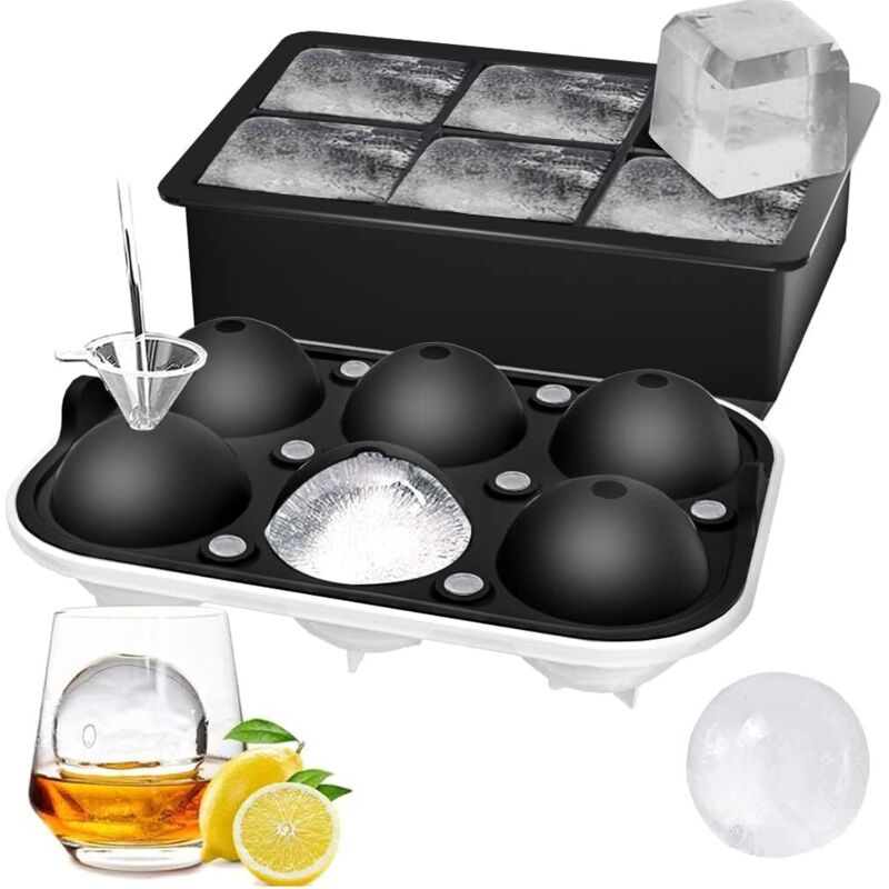 Kugelförmiger Eiswürfelbereiter mit Deckel für Whisky, Cocktails und selbstgemachte Getränke, hält Getränke kalt, schwarz