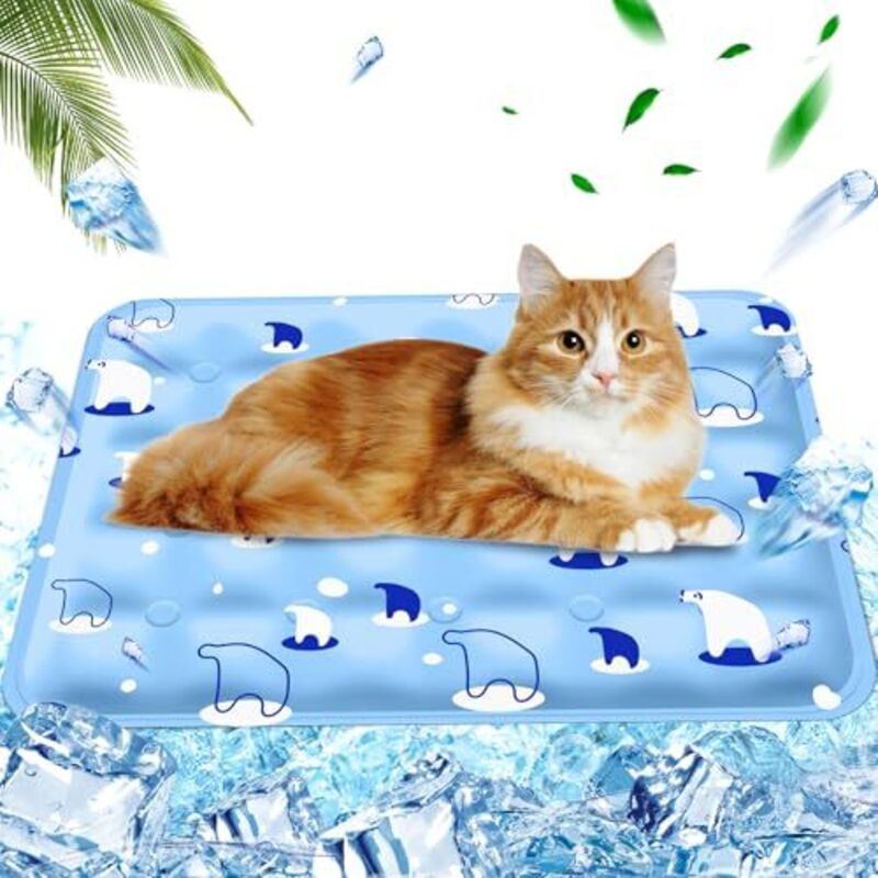 Hundekühlkissen Wasserinjektion,Katzen Kühlmatte Matratze, Haustier Kühlmatte Matratze, Eisbär hellblau, 40x50cm, m
