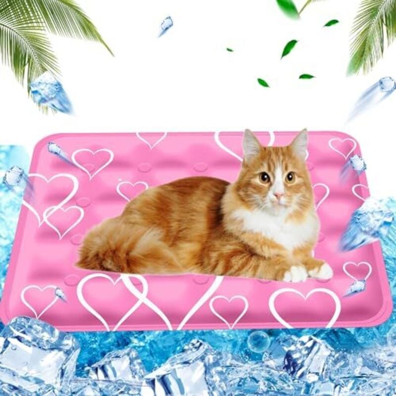 Hundekühlkissen Wasserinjektion,Katzen-Kühlmatte Matratze, Haustier-Kühlmatte Matratze, 40 x 50 cm, m, Herz Rosa