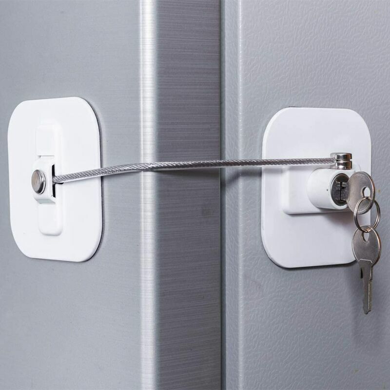 Tigrezy - Kühlschrank-Gefrierschrank-Schloss mit Schlüssel für Kindersicherung, Schloss zum Verschließen von Kühlschrank und Schränken (1 Set), weiß