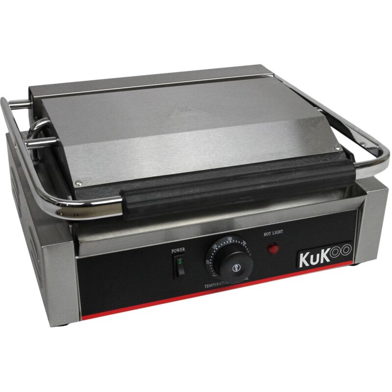 KuKoo Edelstahl Paninigrill Elektrogrill Paninitoaster Sandwichtoaster Grill Tischgrill Gerillt 2200W mit Gratis Draht Reinigungsbürste und 2 x