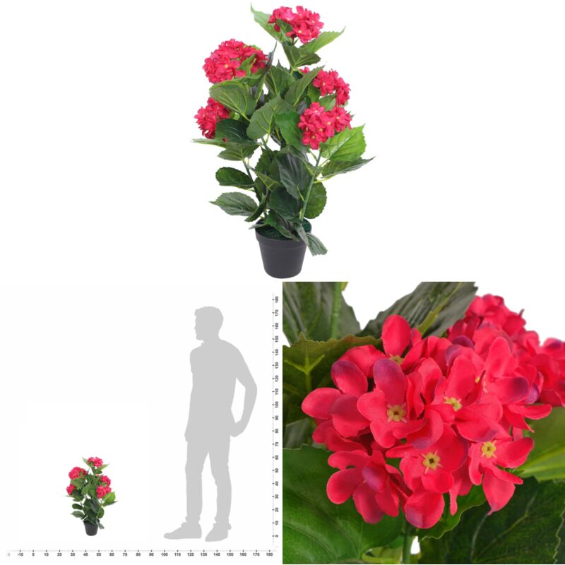 Künstliche Hortensie mit Topf 60 cm Rot - Künstliche Hortensien - Dekorative Pflanzen - Blumendekoration - Zimmerpflanzen - Kunstblumen - Home &