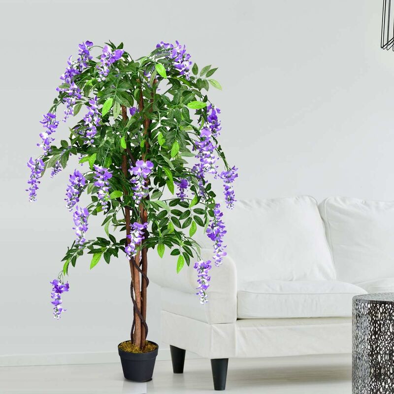 Kunstpflanze Kunstbaum Kunstpflanzen Dekopflanze Zimmerpflanze fuer Innen und Draussen 150 cm Hoch(Wisteria Baum) - Goplus