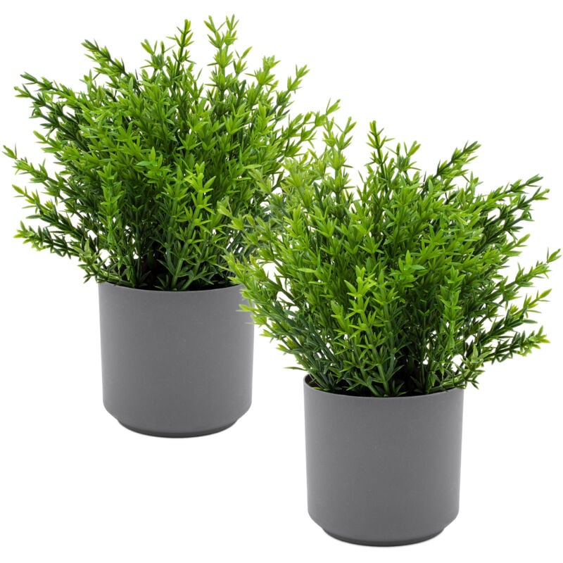 Spetebo - Kunstpflanzen Arragement 22 cm im grauen Topf - 2er Set - Künstliche Grünpflanzen mit Blumentopf