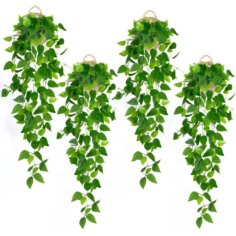 Kunstpflanzen, Künstliche Efeupflanzen Girlande Ranke 4 Stück Künstliche Efeugirlande Deko für Feier, Hochzeit, Küche, Garten, Büro [Energieklasse