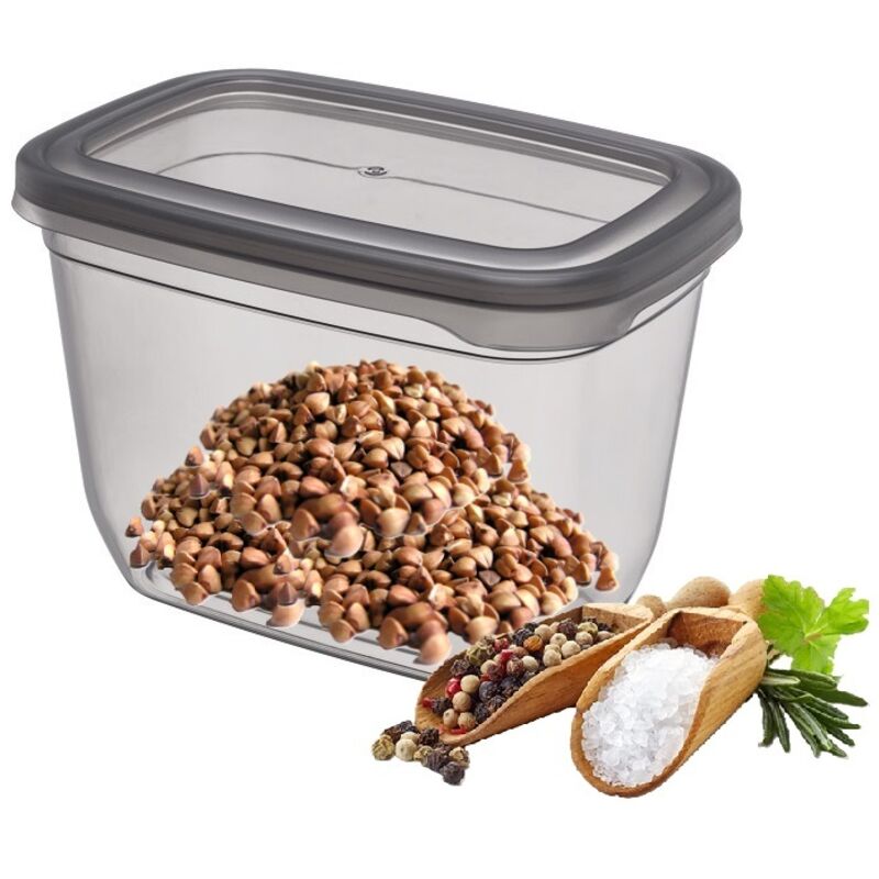 Kunststoff-Vorratsdose, glatt, rechteckig, VADO, 1300 ml, hoch, grau, transparent, ideal für Kekse, Nudeln, Mehl, Zucker