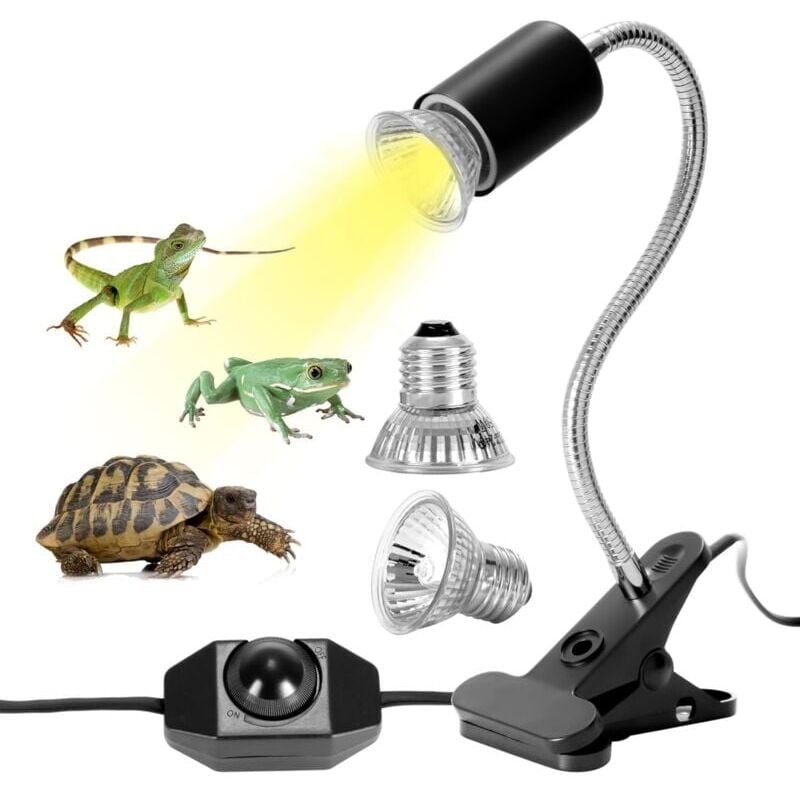 Coavas Kit Lampe Chauffante Tortue Terrestre Lampe Reptiles Chauffante avec 2 Ampoule uva uvb 25W 50W Lampe Tortue Terrestre de Base Longue 360