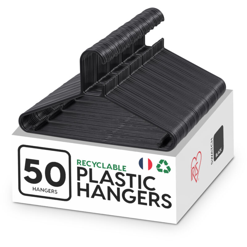 Kunststoffbügel, 50er-Set, Schwarz, BPA-frei, Stabile Kleiderbügel für Garderobe und Schränke, Kleiderbügel für Anzug, Hose, Mantel, dick,