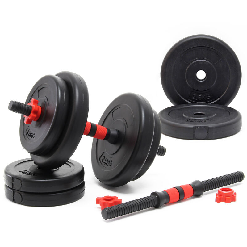 LUXTRI Kurzhantel Set 15 kg mit 8 Zement Hantelscheiben, 2 Hantelstangen gerändelt Sternverschluss Hantel Set verschiedene Gewichte robustes Dumbbell