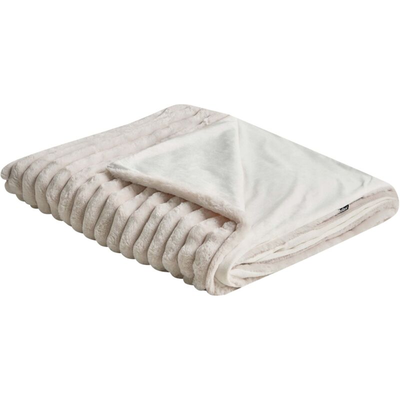Kuscheldecke Beige aus Kunstfell 200 x 220 cm Flauschige Tagesdecke für Bett Sofa Wohnzimmer Schlafzimmer Überwurf Wohnaccessoires