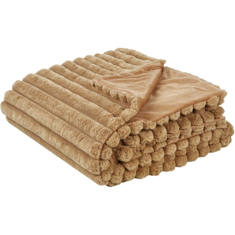 Kuscheldecke Hellbraun aus Kunstfell 150 x 200 cm Flauschige Tagesdecke für Bett Sofa Wohnzimmer Schlafzimmer Überwurf Wohnaccessoires