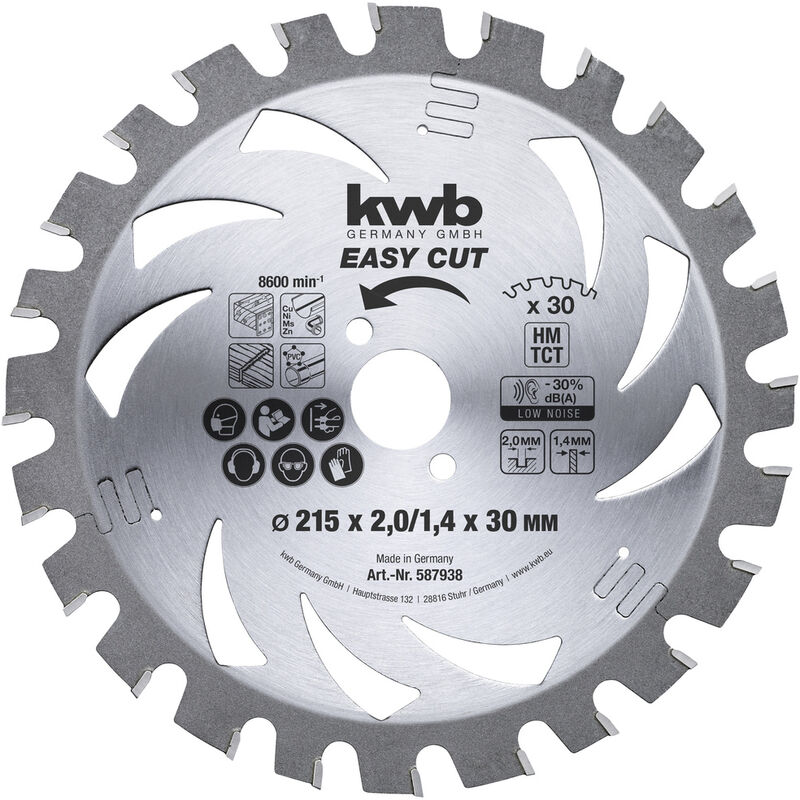 KWB EASY CUT Dünnschnitt-Kreissägeblatt, hartmetallbestückt, ø 215 x 30 mm - 587938
