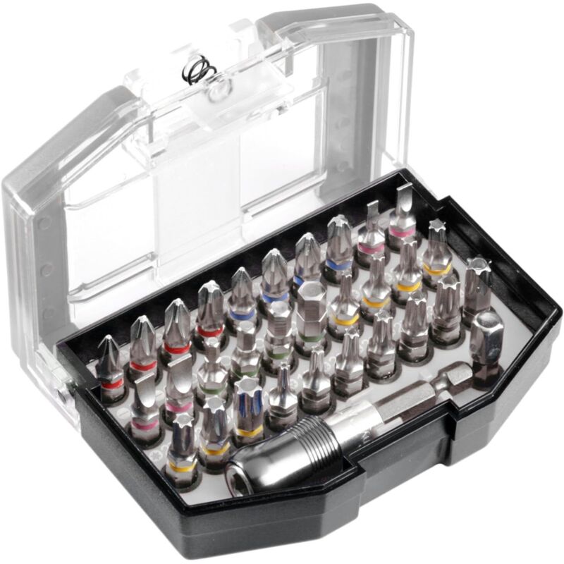 KWB - Most Wanted Bit-Box '32-tlg inkl. Bits, Schnellwechsel-Bithalter mit Magnet in stabiler Kunststoff-Box mit Gürtelclip