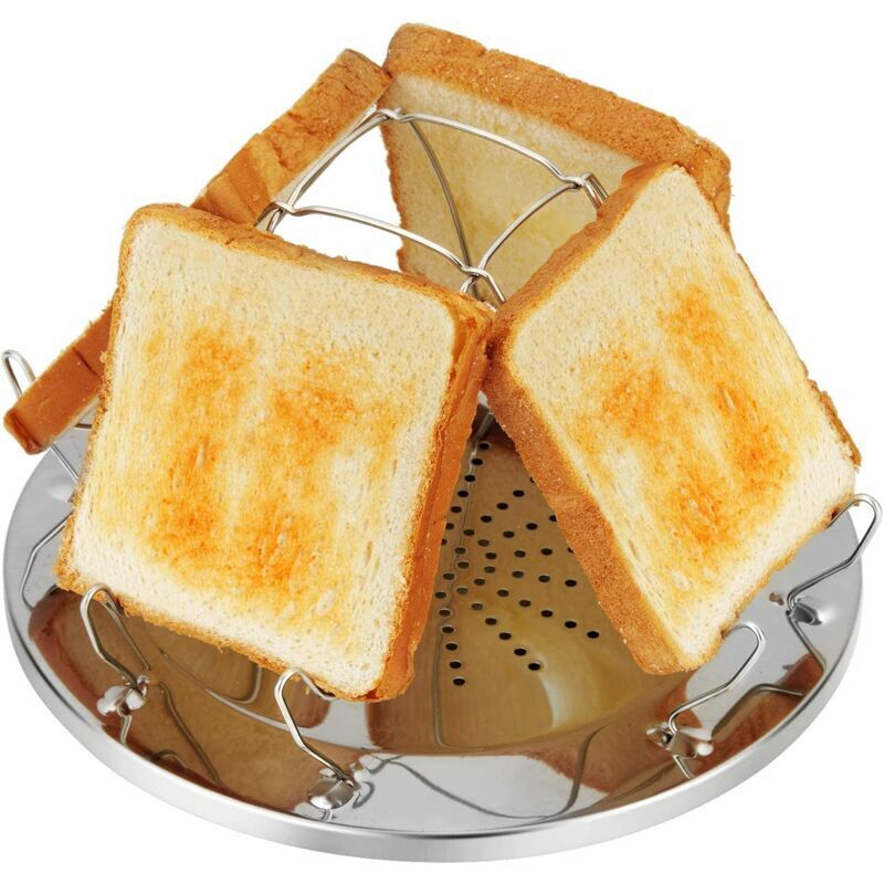 KZQ 1 Stück Camping-Toaster für Gasherde, faltbarer 4-Scheiben-Gastoaster, Campingzubehör, Mini-Toaster für Gasherde, Outdoor, Picknick, Reisen,