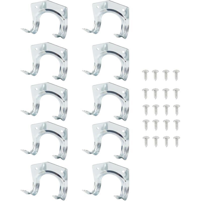 10er-Pack silberfarbene Metall-Aufbewahrungshaken für die Garage, praktische Wandhaken mit Schrauben für Gartengeräte, Fahrräder und Leitern. - KZQ