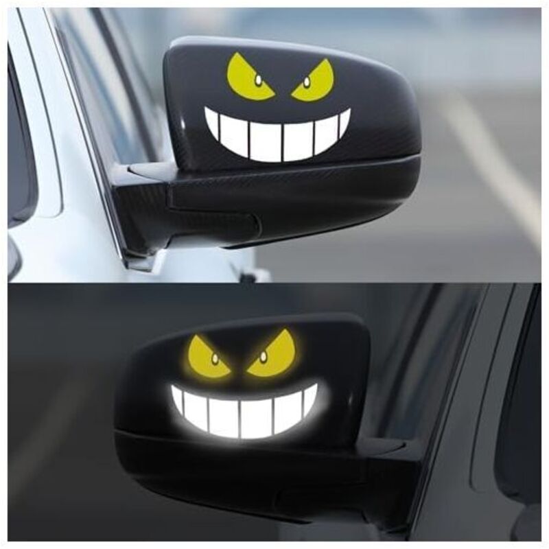 12 × 8 × 0,1 cm) Lustige Rückspiegelaufkleber, 2 Stück Autoaufkleber, Außenaufkleber, Humor-Autoaufkleber, Monster-Smiley-Autoaufkleber für