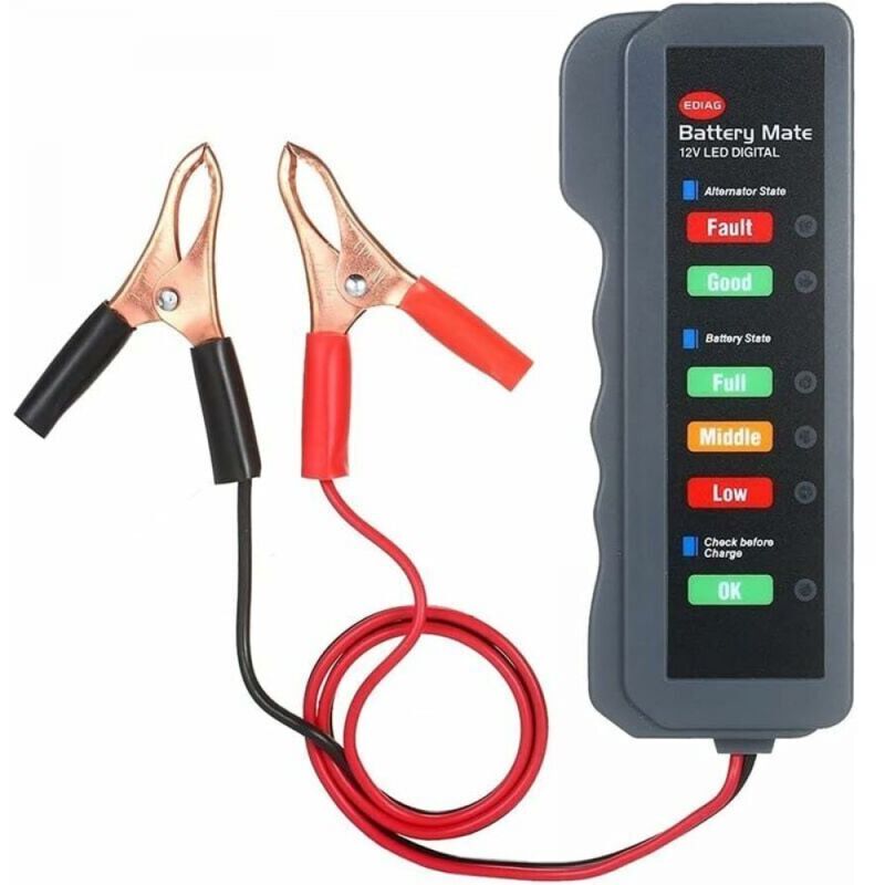 KZQ - 12-V-Autobatterie-Lichtmaschinentester, digitaler LED-Lichtmaschinen-Ladeanalysator mit LED-Kupferklemme für Auto und Motorrad