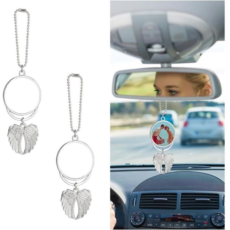 KZQ - 2 Stück Auto-Rückspiegel-Dekoration, Innenausstattung, niedlicher Engelsflügel-Anhänger, dekorativer Charm (Silber)