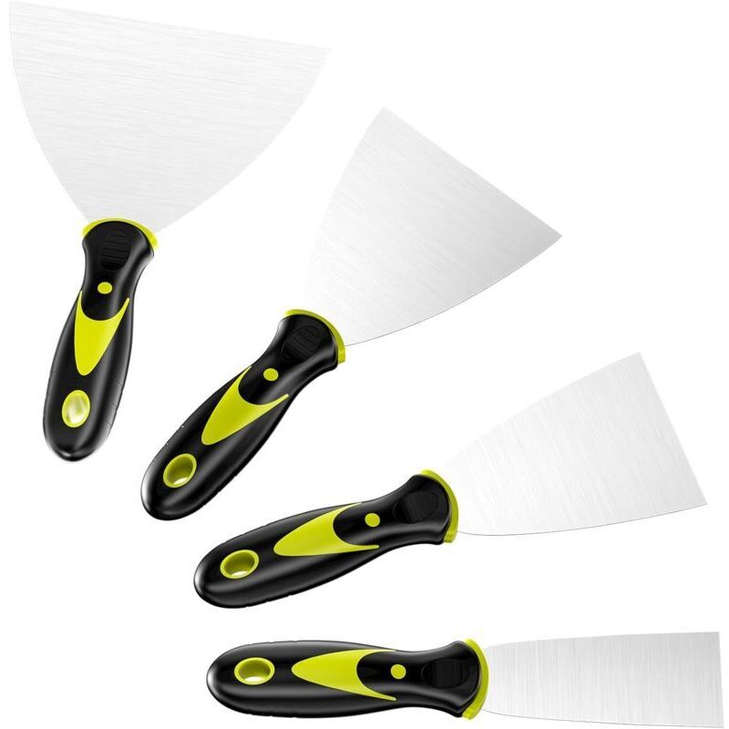 4 Stück Putzmesser, Edelstahl-Farbspachtel, Spachtelmesser mit Kunststoffgriff, Putzspachtel mit Aufhängeloch, zum Spachteln, Entfernen von Tapeten