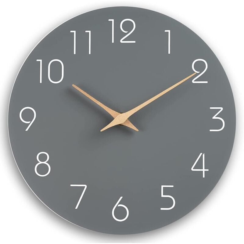 KZQ - Leise, nicht tickende Wanduhr, modernes Design, rahmenlose Wanduhr für Wohnzimmer, Küche, Schlafzimmer, Büro, Grau, 30 cm