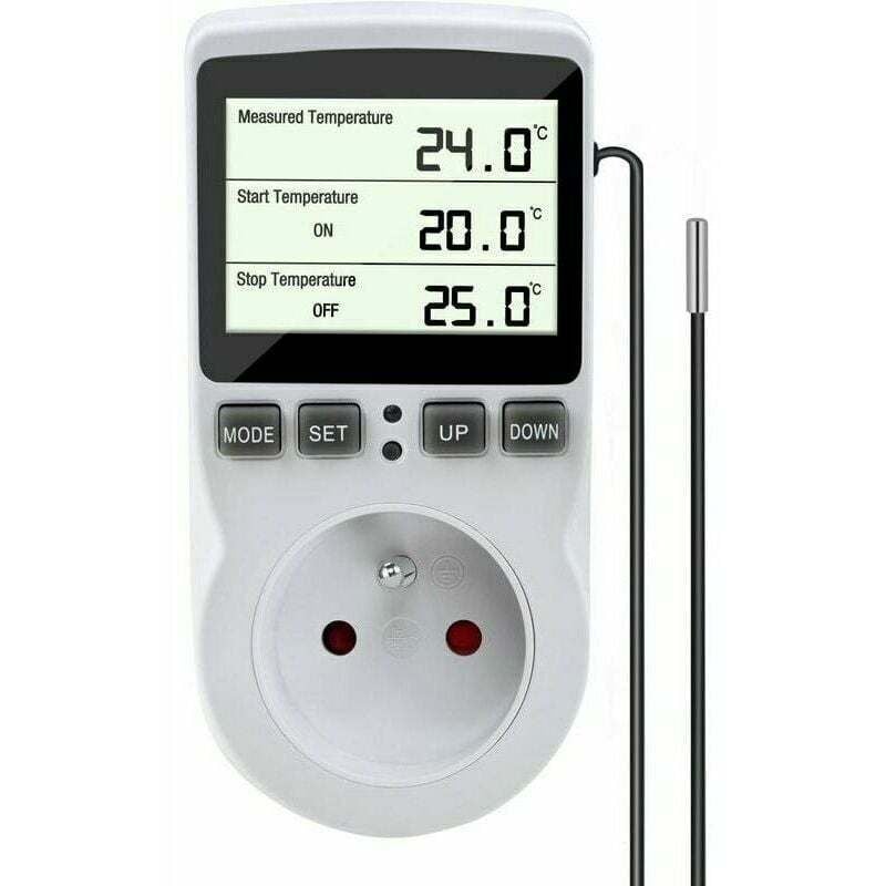Thermostat-Steckdose, Temperaturregler, Heiz-Kühl-Thermostat, digitaler Thermostatregler mit Sonde, LCD-Temperaturregler-Steckdose für Terrarium,