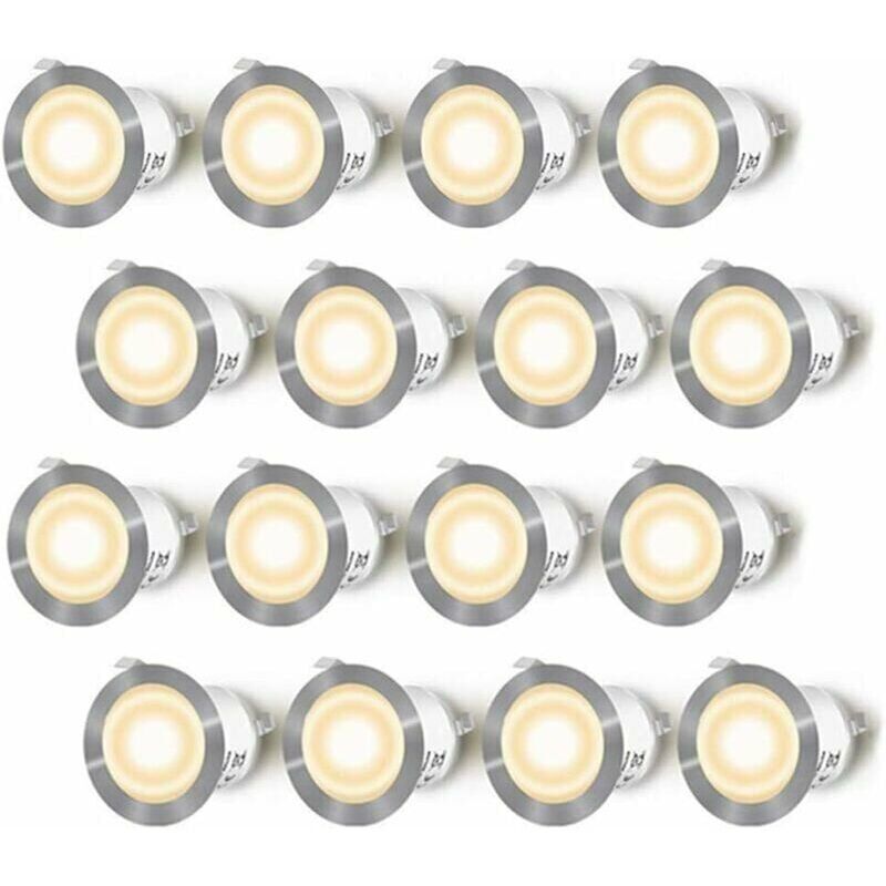 16 Stück LED-Einbaustrahler für den Außenbereich, wasserdicht IP67, Einbaustrahler für Terrassenholzdecken, 0,6 w DC12 v warmweiß, Mini-Lampen-Set
