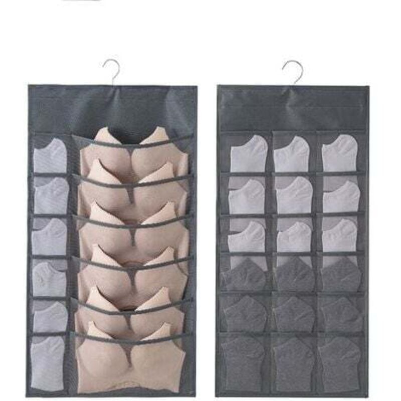 Lablanc - 2 hängende Aufbewahrungstaschen, Unterwäsche-Organizer für den Kleiderschrank, doppelseitiger Kleiderschrank, Kleiderbügel, Regale für BHs,