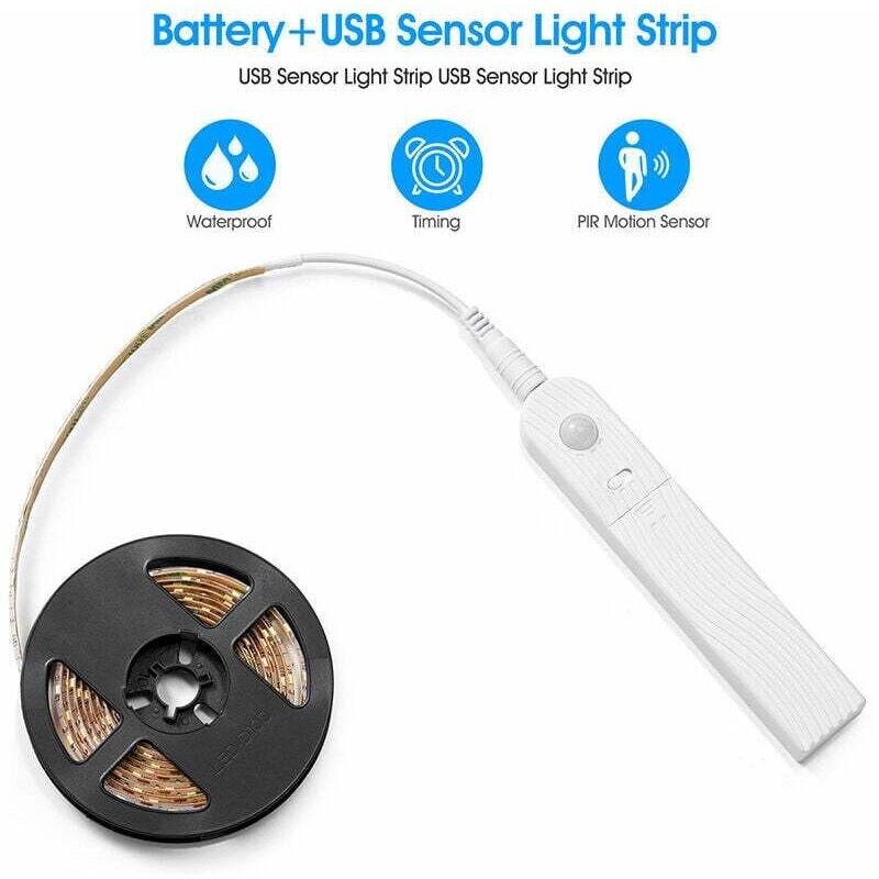 LaBlanc – 2 m LED-Streifen mit Bewegungssensor, 120 LEDs, dimmbar, batteriebetrieben, LED-Licht, selbstklebender LED-Streifen, Lichtstreifen für