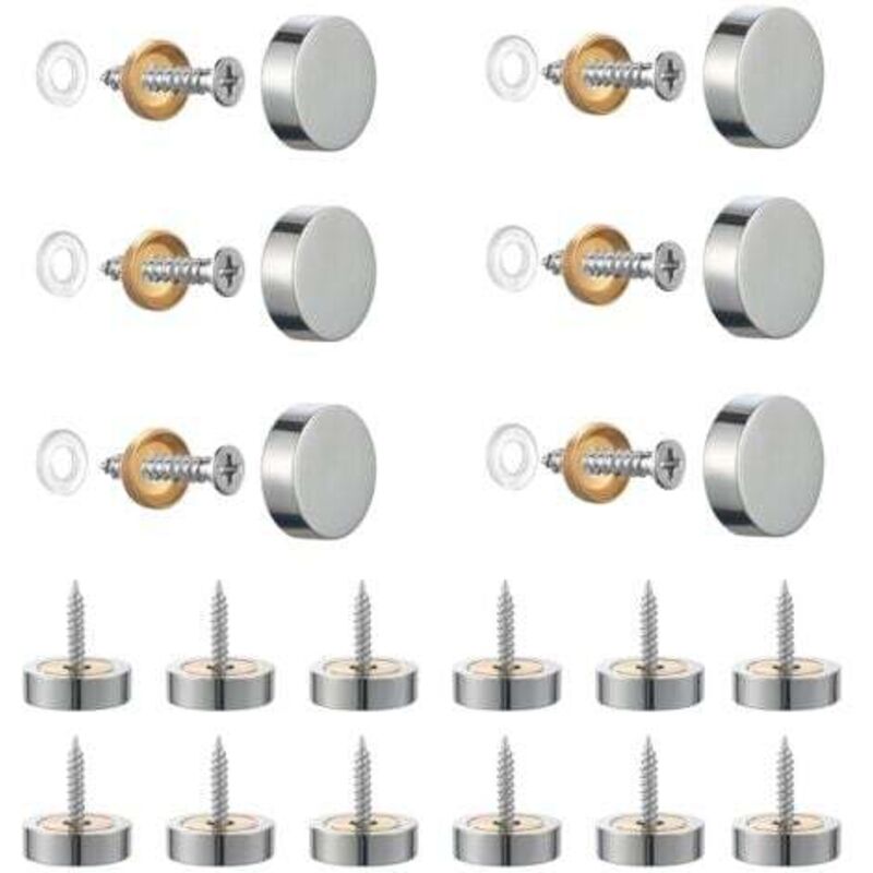 Lablanc - 20 Stück Schrauben aus gebürstetem Edelstahl mit dekorativen Kappen für Spiegel, Tische, Teller, Schränke, Glasscheiben – Silber 14 mm