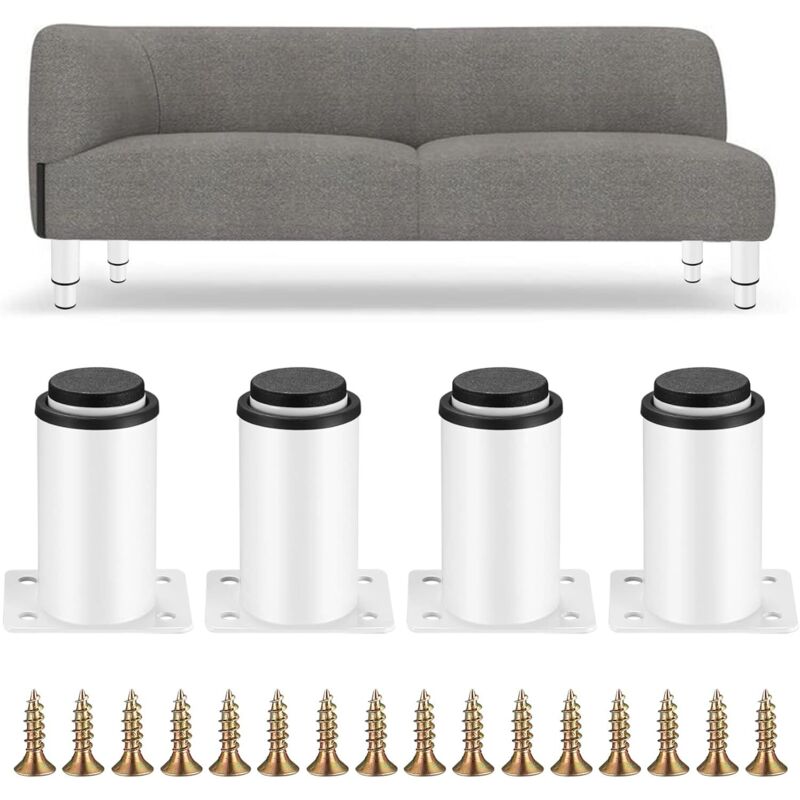 4 Stück verstellbare Möbelbeine, Tischbeine aus weißem Metall, höhenverstellbare Füße 0–40 mm, Füße für Küchenmöbel, Schränke, Bett, Tischbeine, 8–12