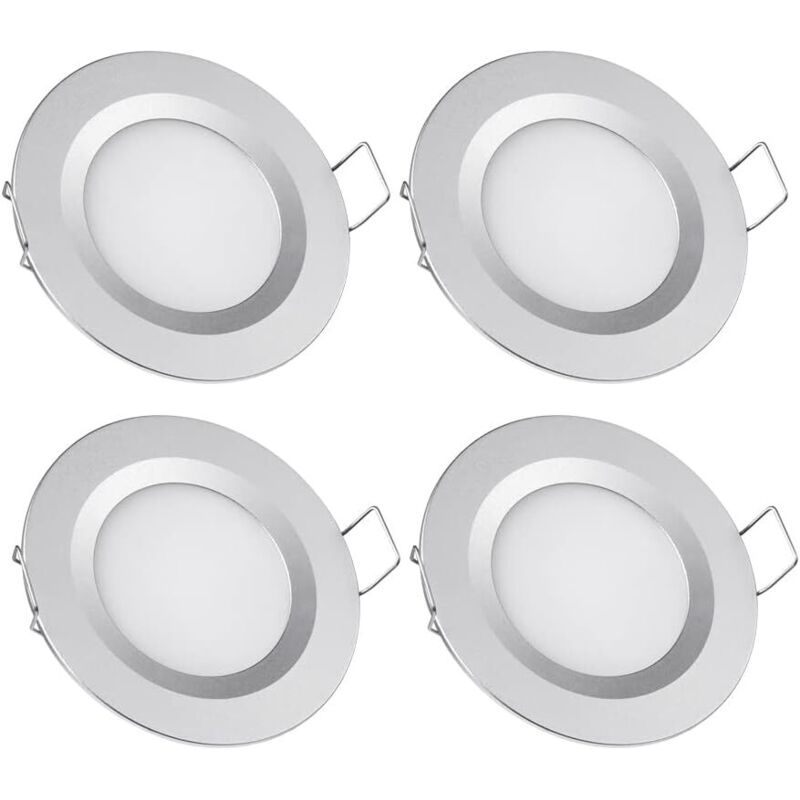 4er-Set LED-Einbaustrahler, 12 v, extra flach, dimmbar, Wohnmobil, Boot, Einbaustrahler, silberfarben, 3 w, 3200 k warmweiß, für Van-Badezimmermöbel