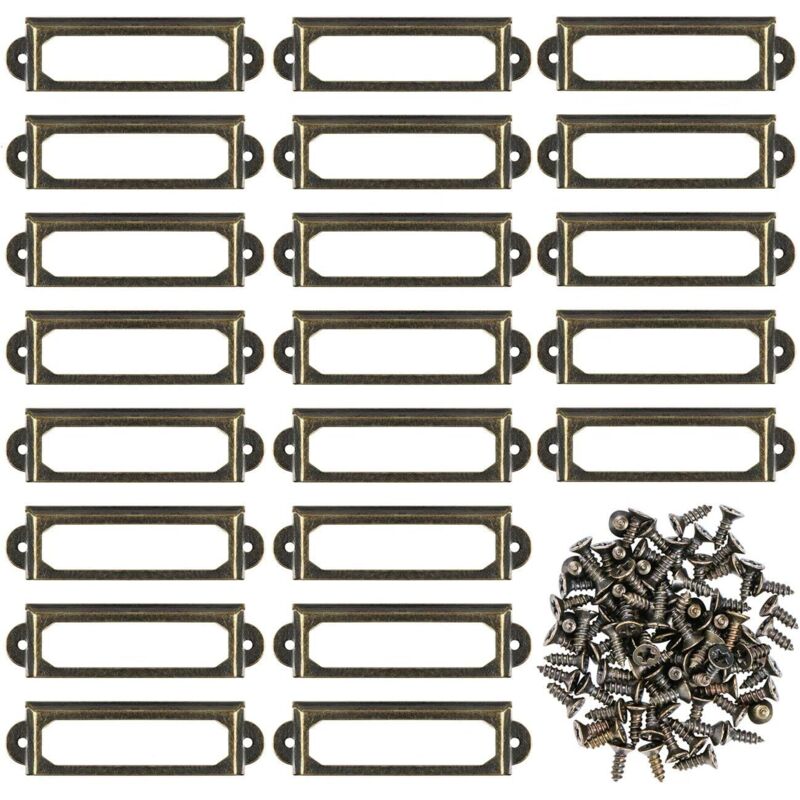 50 Stück Metall-Etikettenhalter für Möbel, Schubladen, Schränke, Etiketten mit Schrauben für Schreibtisch, Bücherregal, Bücherregal, Regale, Bronze