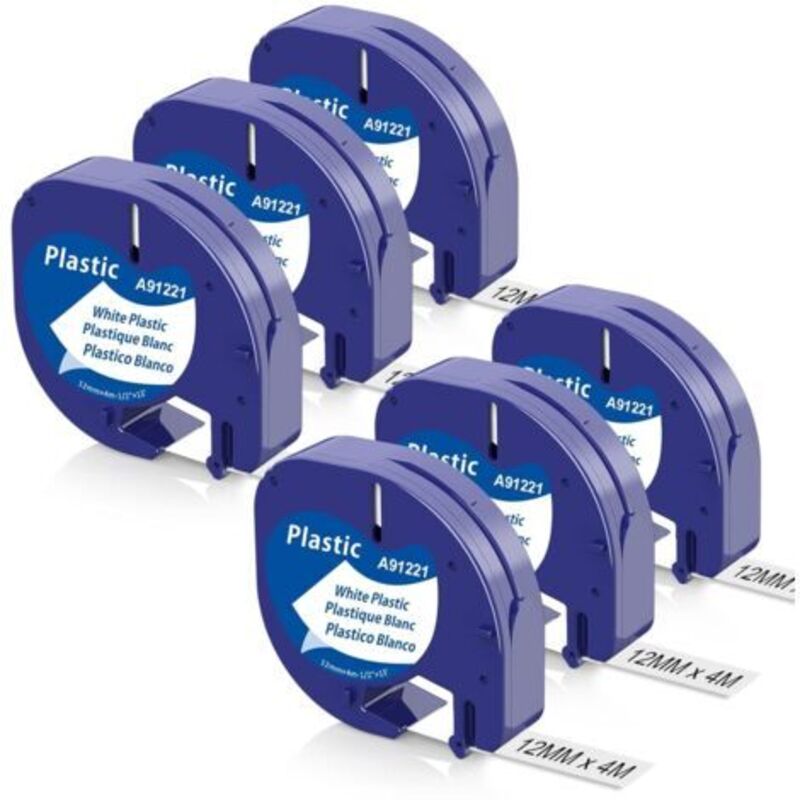 LaBlanc – 6 kompatible Dymo-Klebebänder (12 mm x 4 m) für Dymo Letratag XR, LT-100H, LT-100T und Letratag 200B Etikettendrucker, Nachfüllpackung für