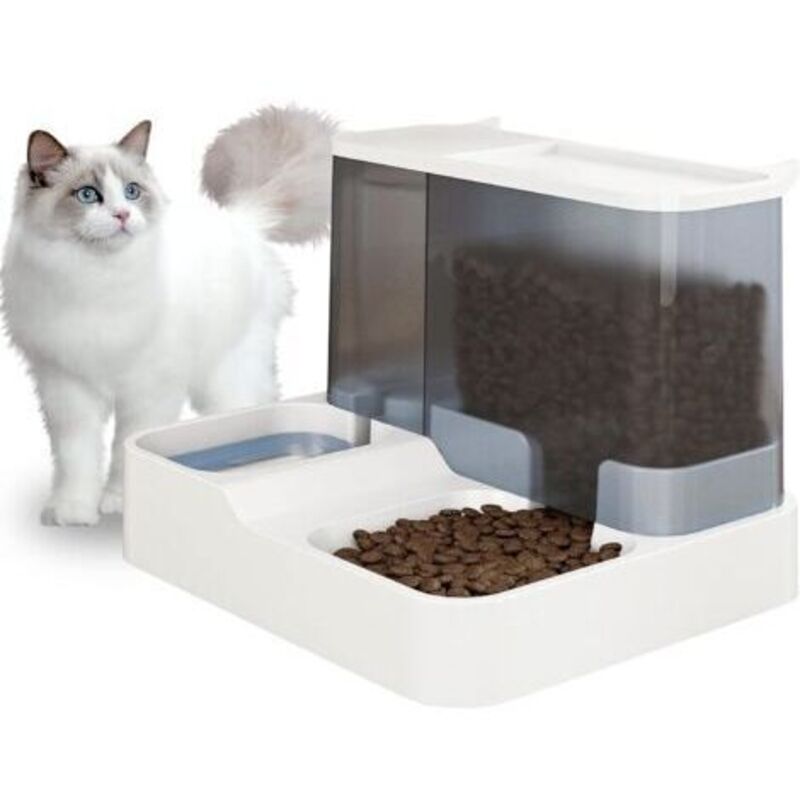 LaBlanc - Automatischer 2-in-1 Futter- und Wasserspender für Katzen und kleine Hunde, 3,8-Liter-Brunnen, Futter- und Wasserspender (Weiß)