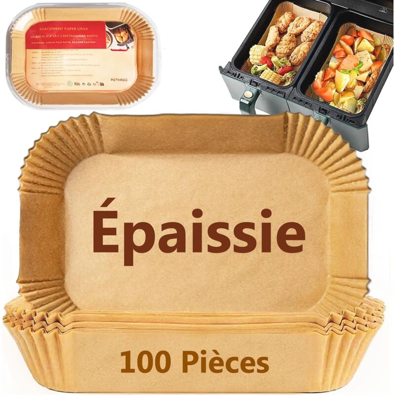 Backpapier für Ninja-Heißluftfritteuse, 100 Stück verdicktes 20 x 14 cm rechteckiges Pergamentpapier für Fritteuse, Zubehörform für Ninja