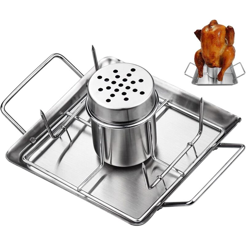 Lablanc - Bierdosen-Bratständer, Grill-Hühnerständer aus Edelstahl, Grill-Kochständer mit 4 Gemüsespießen für Grill, Ofen oder Räucherofen