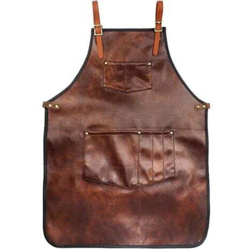 Kochschürze für Männer und Frauen, wasserdichte Lederschürze mit Taschen, Kreuzgurten für Küche, Grillen, Kochen, Friseur, Barista, Schürze, Arbeit,