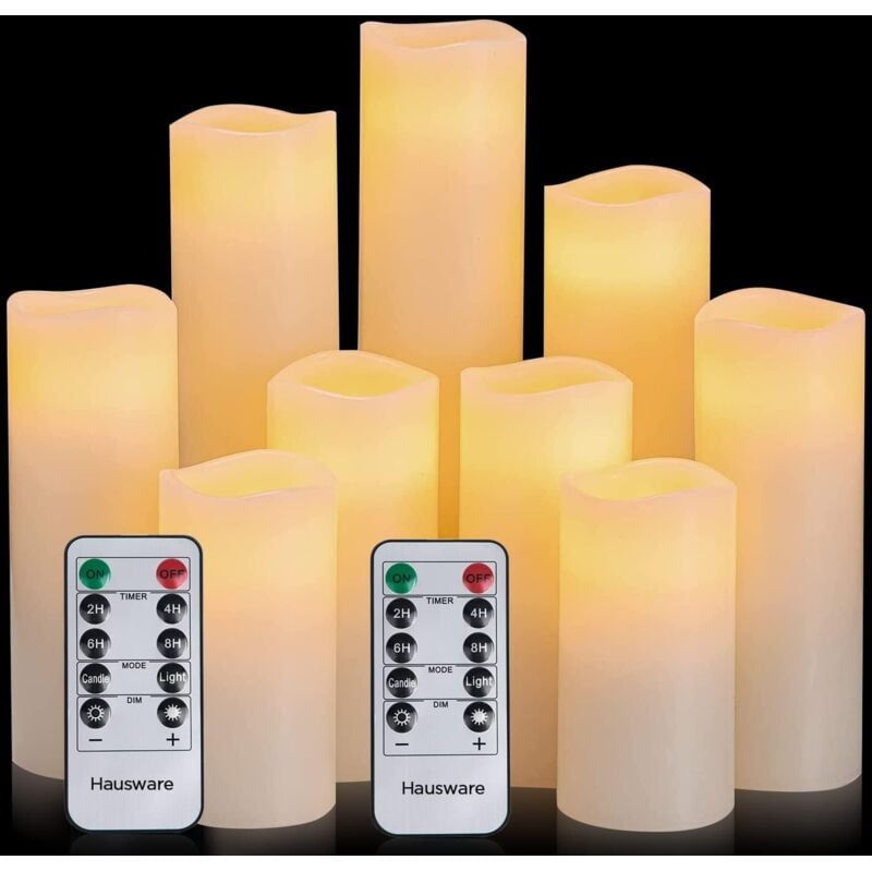 LED-Kerzen 9er-Set (10 cm, 12,5 cm, 15 cm, 17,5 cm, 20 cm, 22,5 cm) batteriebetriebene LED-Kerzen, Stumpenkerzen mit Fernbedienung und Timer,