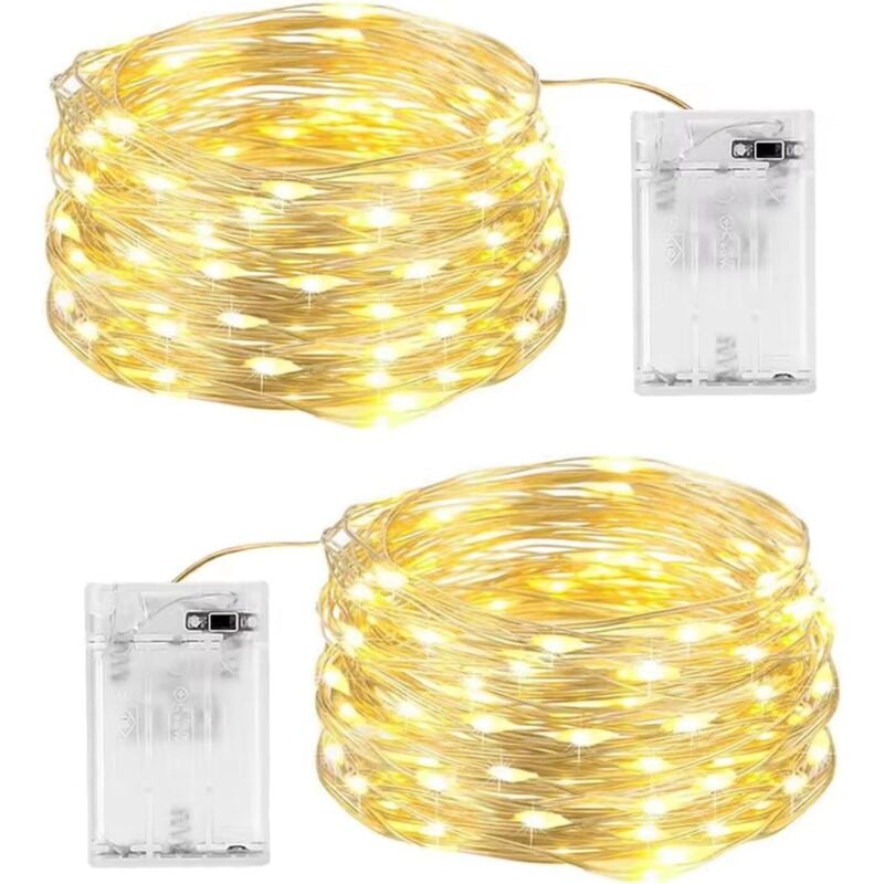 Lichterkette für Zuhause, 2 Stück, 10 m, 100 LEDs, batteriebetrieben, Lichterkette, warmweißer Vorhang-Lichtervorhang für drinnen und draußen,